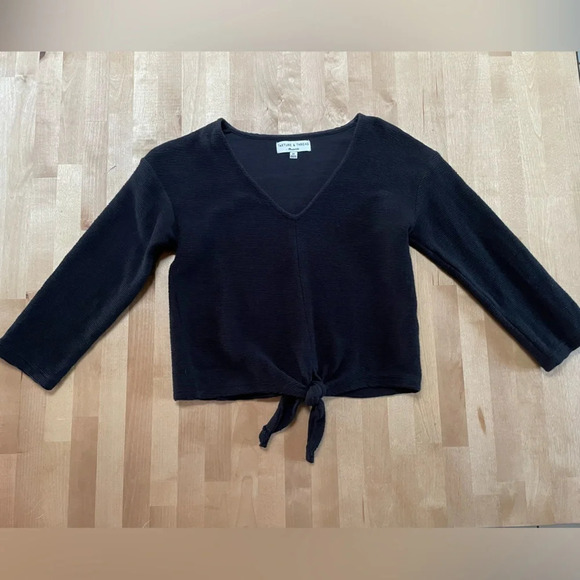 Madewell Texture & Thread Tie-Knot V-Neck Blouse Cropped Black Cotton Size XS - Picture 4 of 16